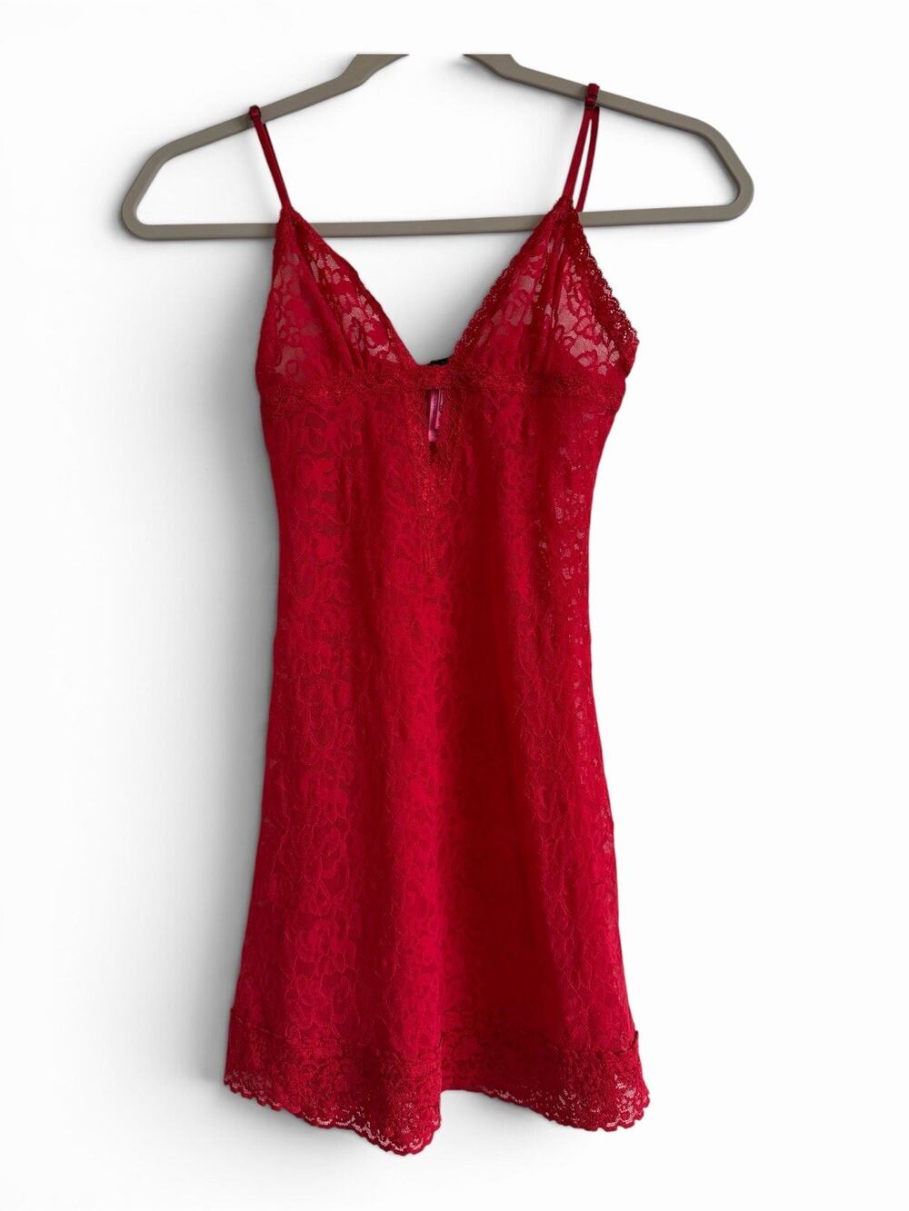 Victoria’s Secret The Lacie Red Lace Slip Mini Dress Sheer Coquette, Small